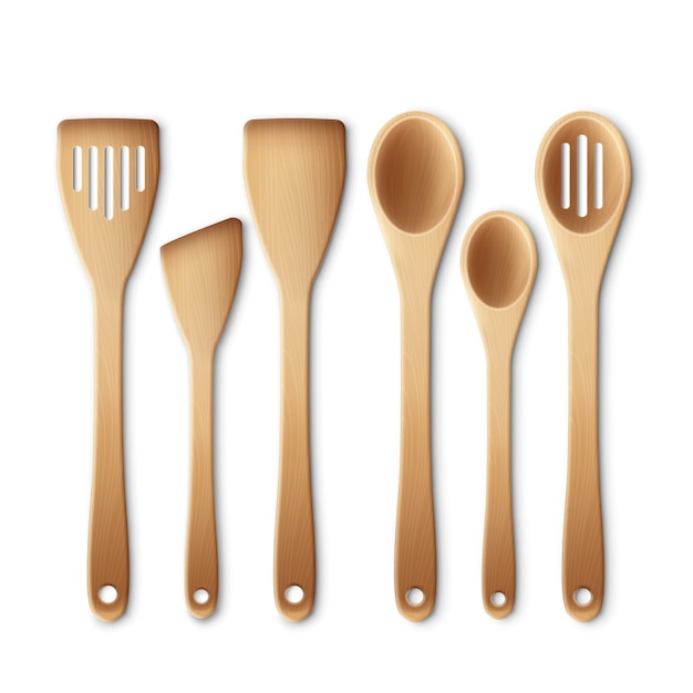 set of the wooden kitchen utensils