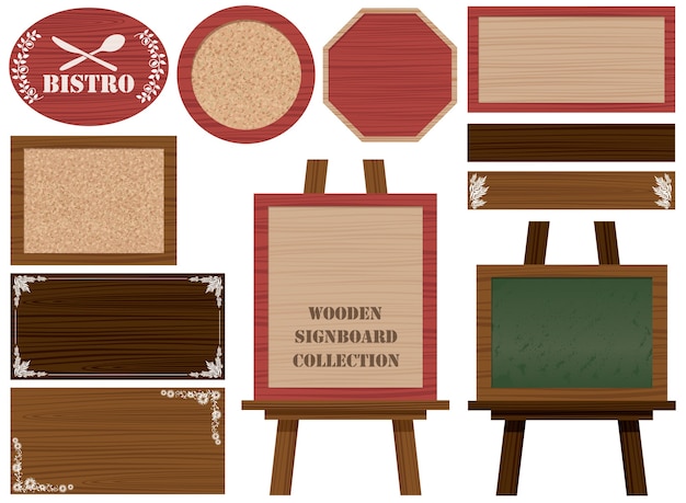 Set of wooden signboards and frames isolated on a white.