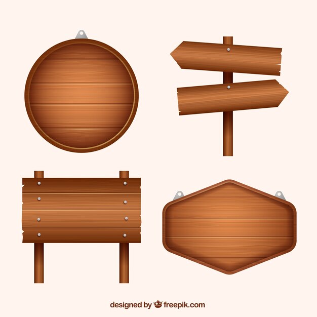 Set of wooden signs in flat design