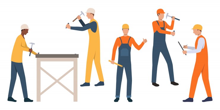 Free Vector set of workmen in hardhats