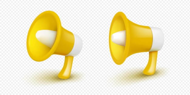 Free vector set of yellow 3d megaphone angle and side view
