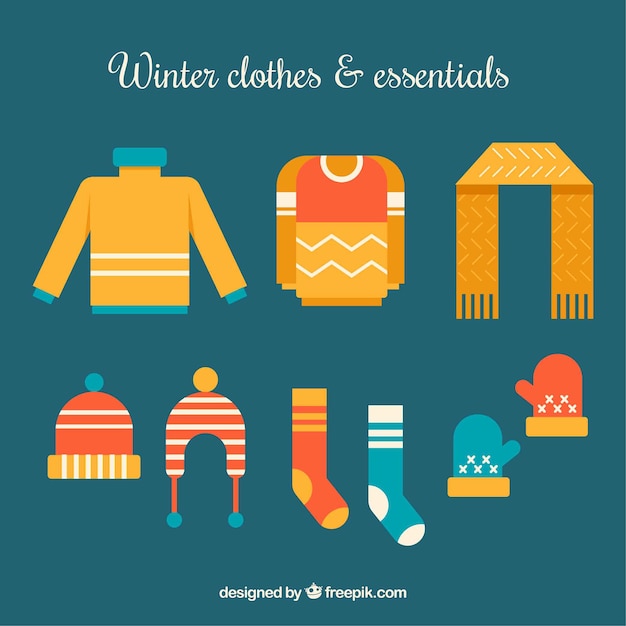 Free vector set of yellow winter clothes