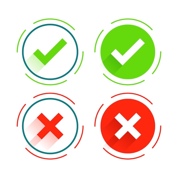 set of yes and no check mark sign design