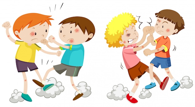 Free vector set of young boys fighting