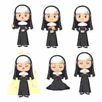 Free vector set of young catholic priest female preaching