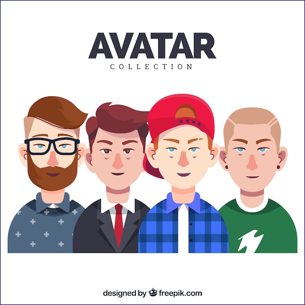 Set of young men avatars