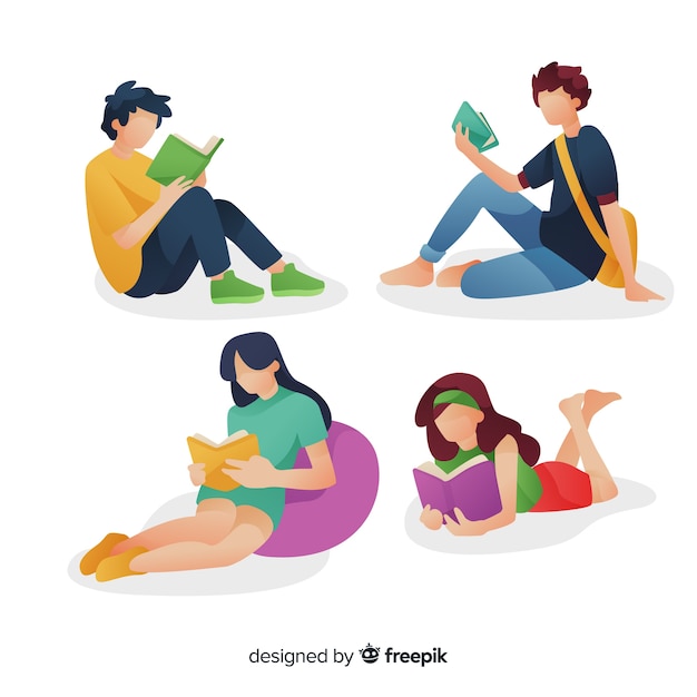 Free vector set of young people reading