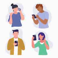 Free vector set of young people using smartphones
