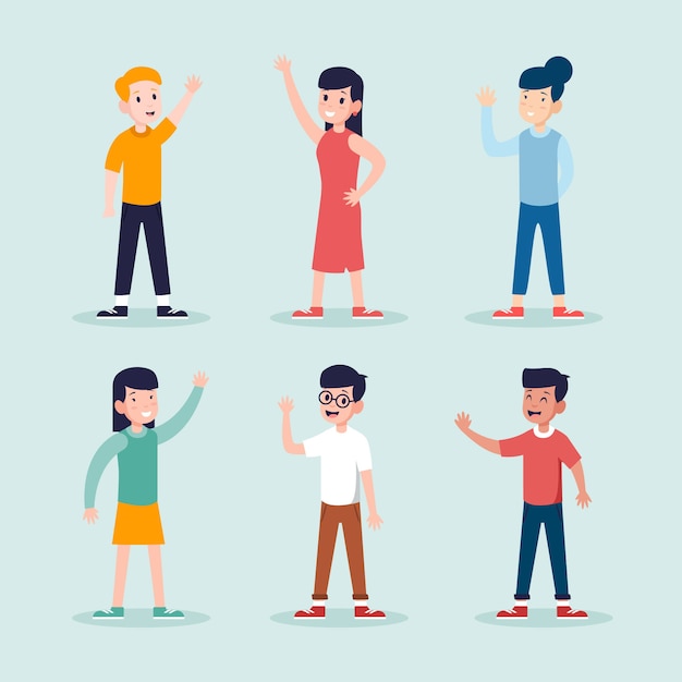 Free vector set of young people waving hand