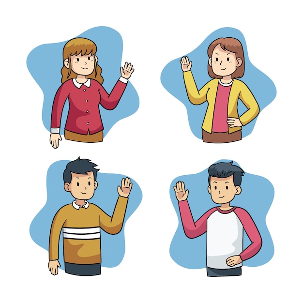 Free vector set of young people waving hand