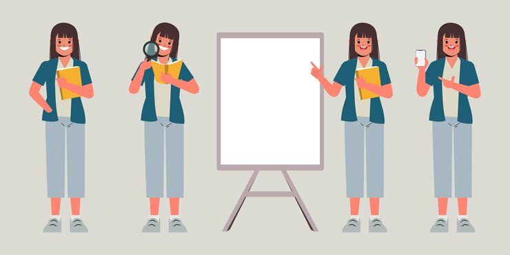 無料Vector 教育と若い女性の奨学金ポーズのセット