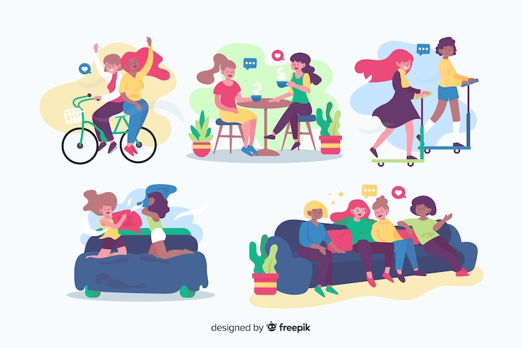 Free Vector set of young woman spending time together