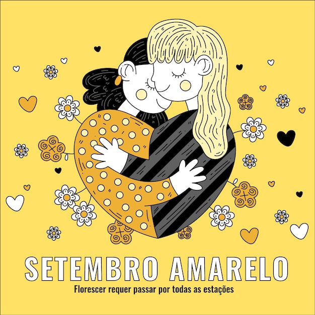 친구 포옹과 함께 setembro amarelo