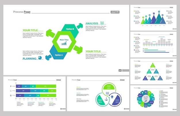 Seven marketing slide templates set