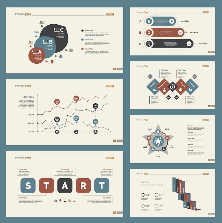 Free Vector seven statistics slide templates set