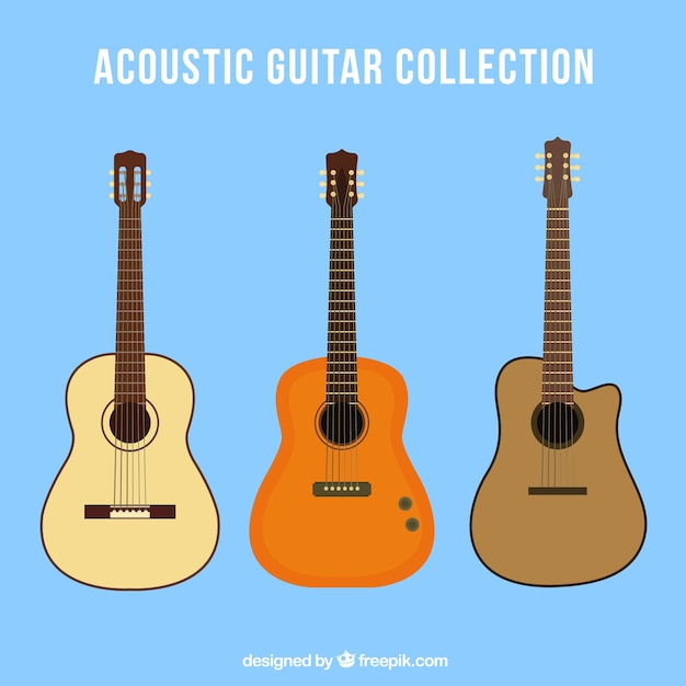 Several acoustic guitars in flat design