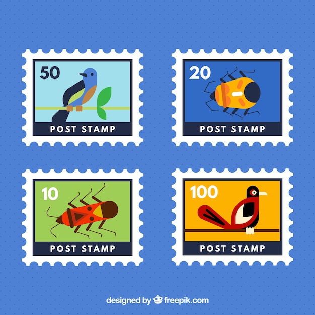 Several animal stamps in flat design