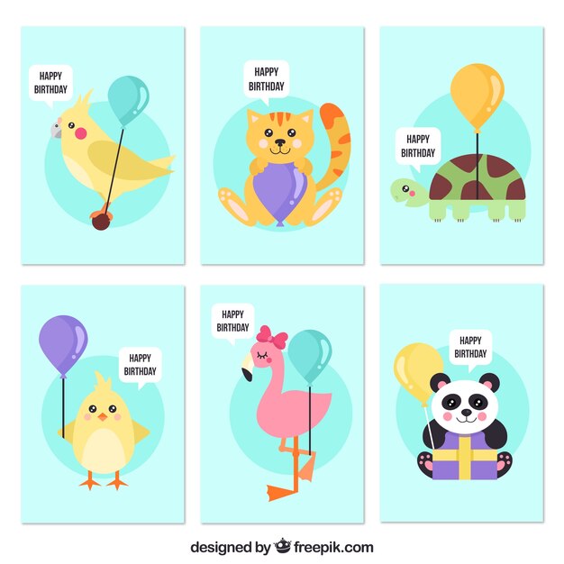 Several birthday cards with nice animals