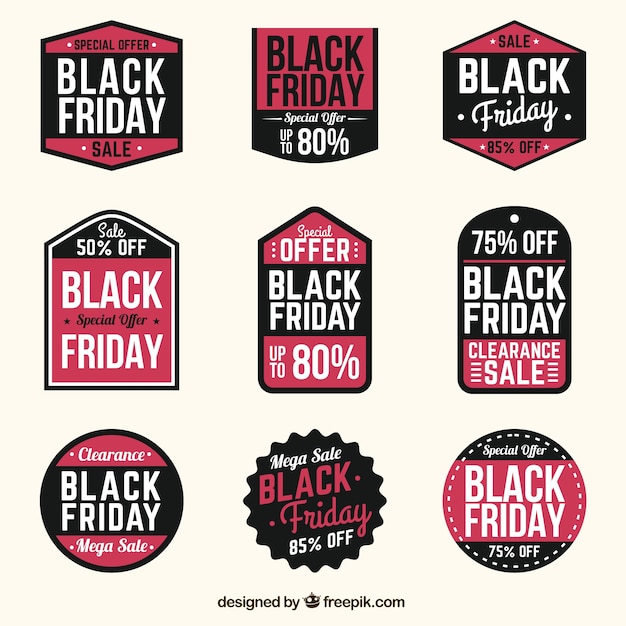 Free vector several black friday labels with special discounts