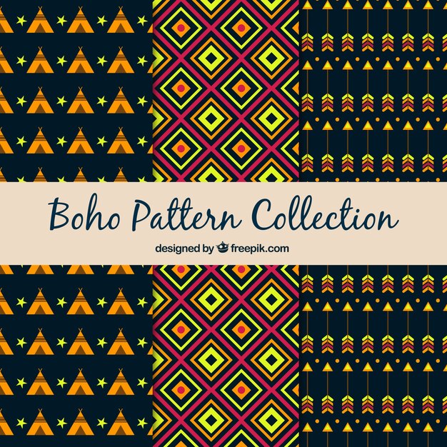 Free vector several boho patterns in flat design