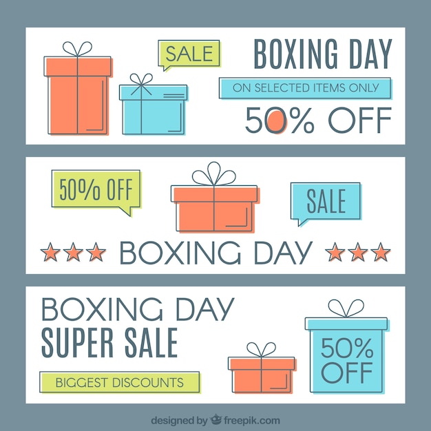 Free vector several boxing day banners with great discounts