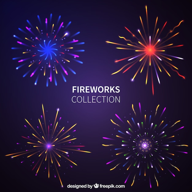 Free vector several bright fireworks