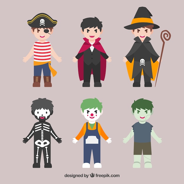 Free vector several children in halloween costumes