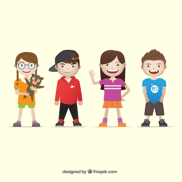 Free vector several children wearing modern clothes