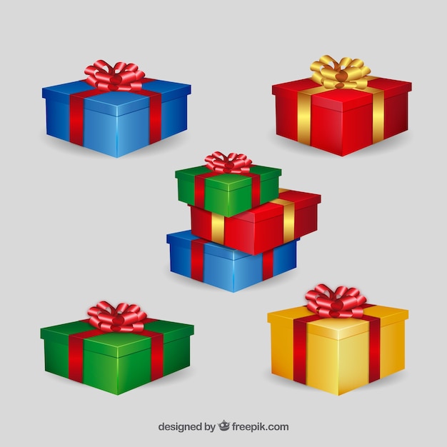 Free vector several christmas boxes in flat design