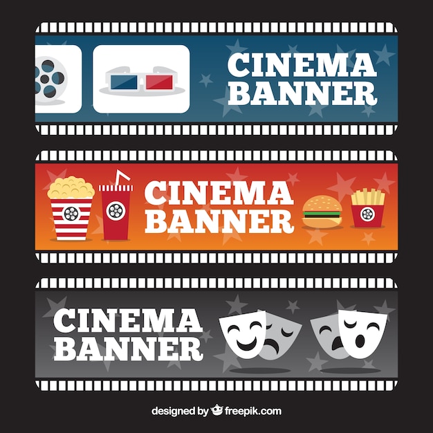 Free vector several cinema banners with different objects