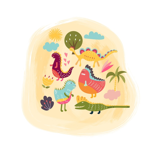 Free vector several colored dinosaurs