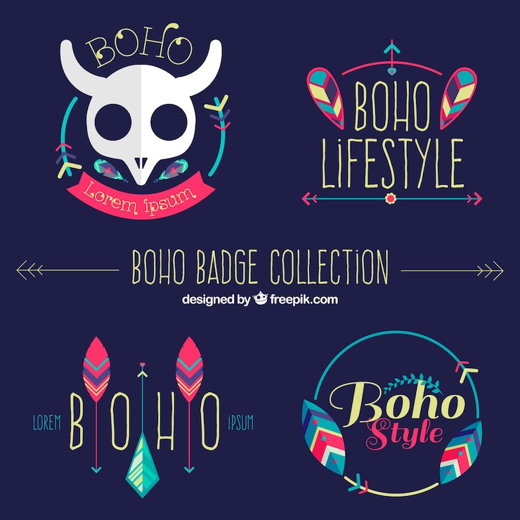 Free Vector several colorful badges in boho style
