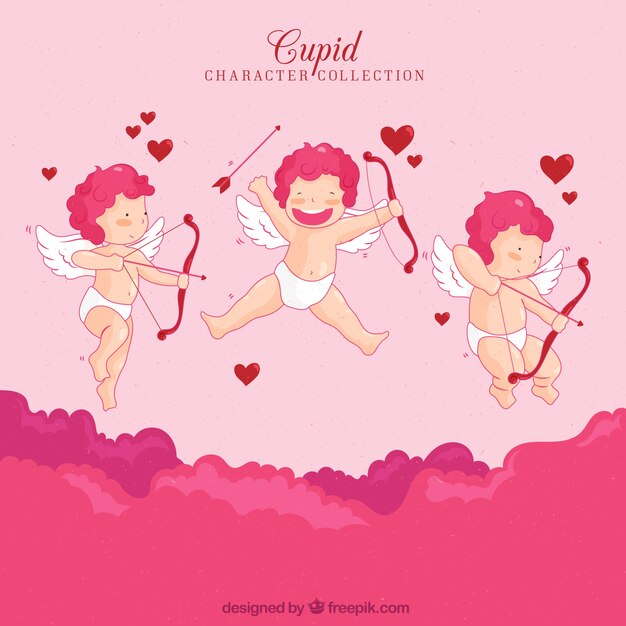 Vettore gratuito diversi personaggi cupido con archi