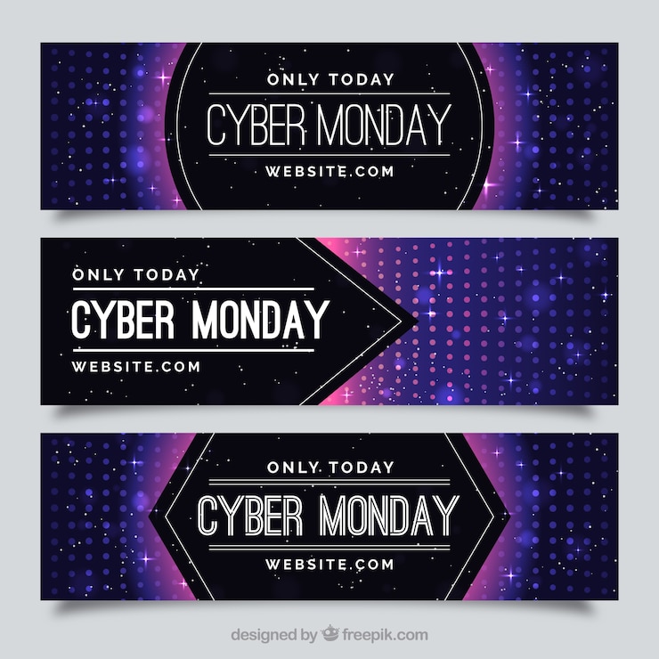 Free Vector several cyber monday banners with bokeh effect