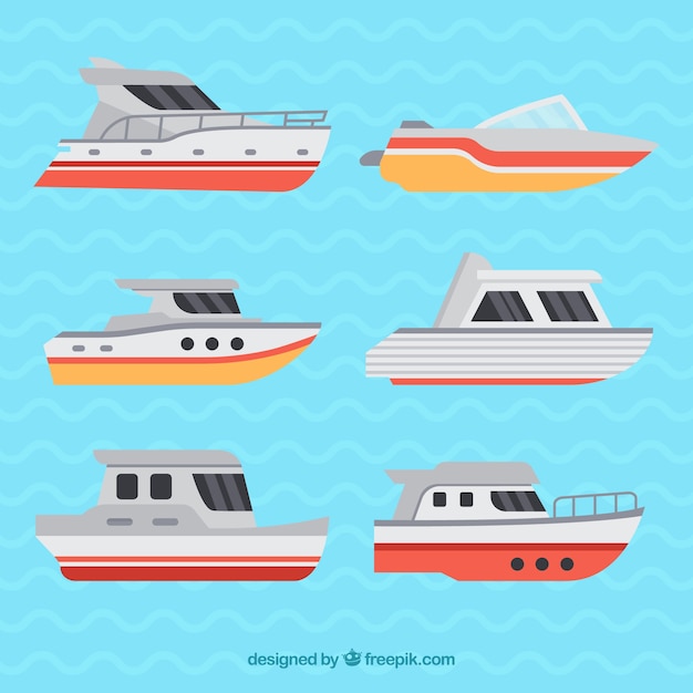 Free vector several decorative boats in flat design