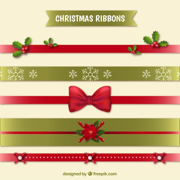 Free vector several decorative christmas ribbons