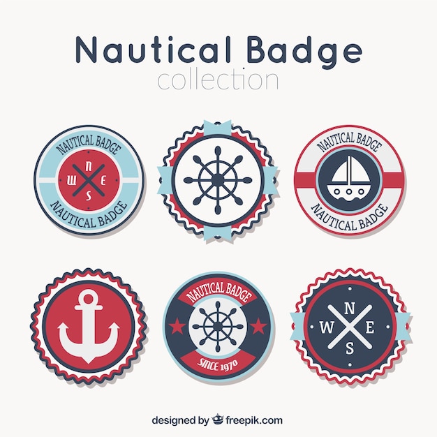 Several decorative nautical badges