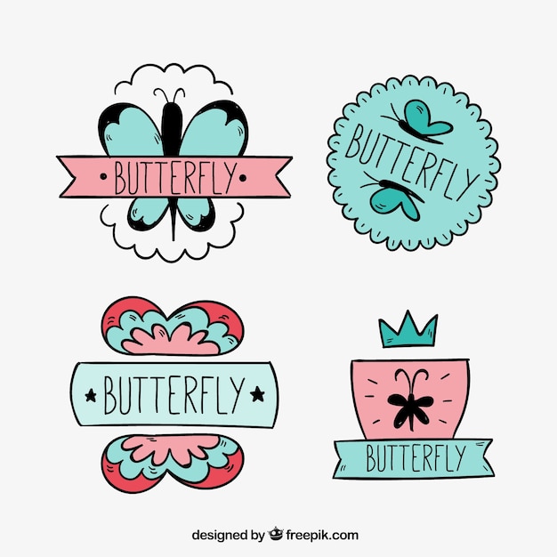 Several decorative stickers of hand-drawn butterflies