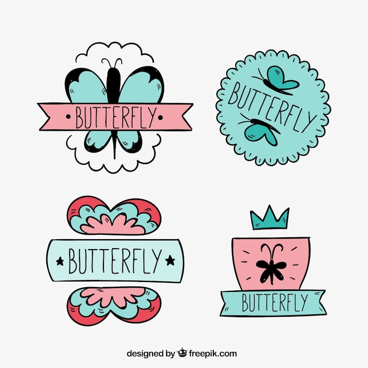 Free Vector several decorative stickers of hand-drawn butterflies
