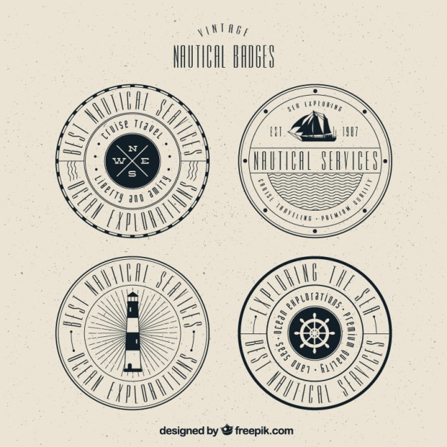 Free vector several decorative stickers with nautical elements