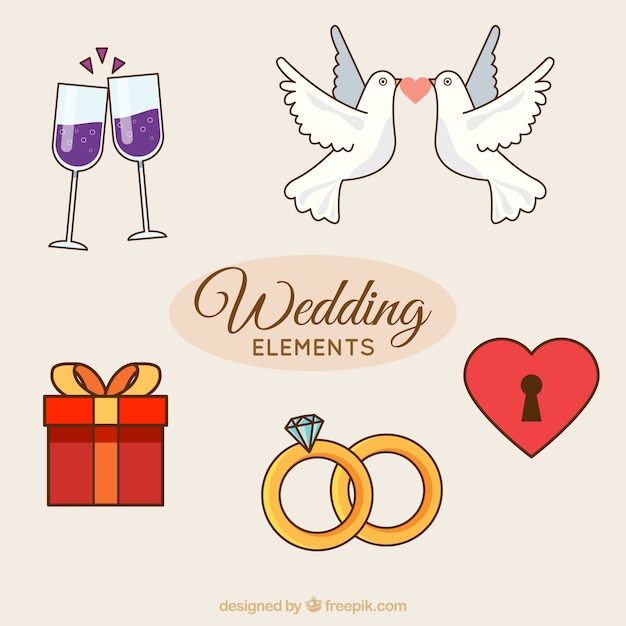 Бесплатное векторное изображение Несколько декоративных свадебных элементов