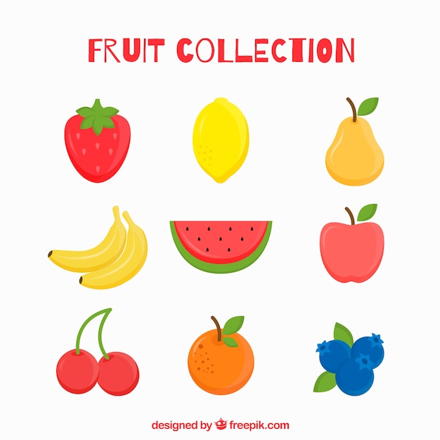 Free vector several delicious fruits in flat design