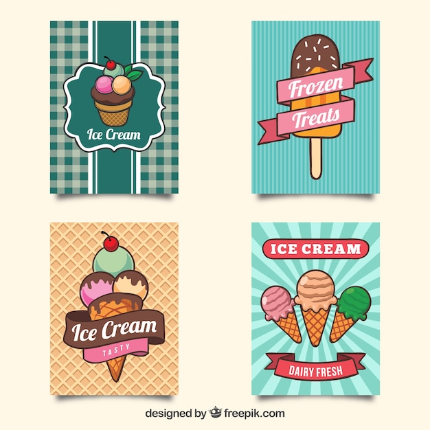 Free vector several fantastic cards with tasty ice creams