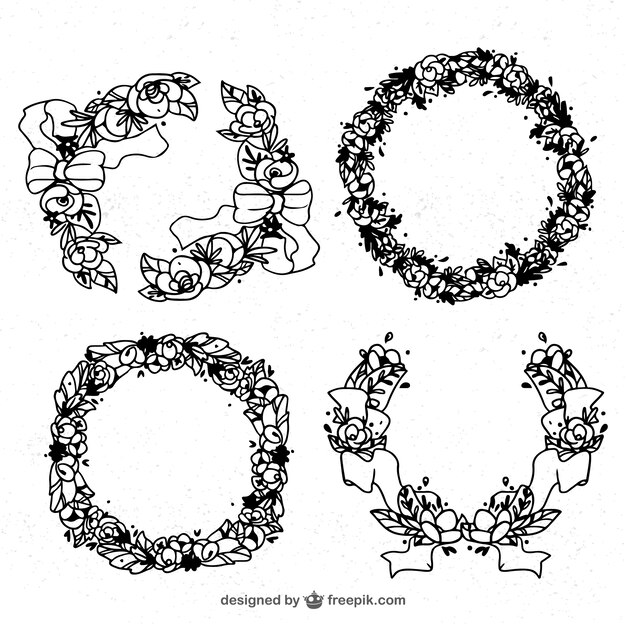 Free vector several floral wreaths for valentine's day