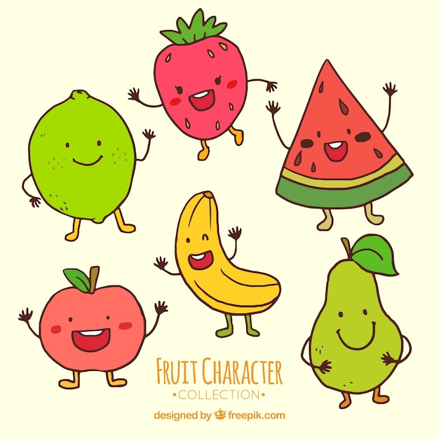 Free vector several funny fruit characters