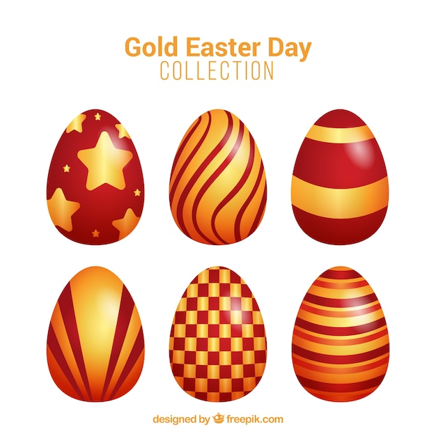 Free vector several golden easter eggs