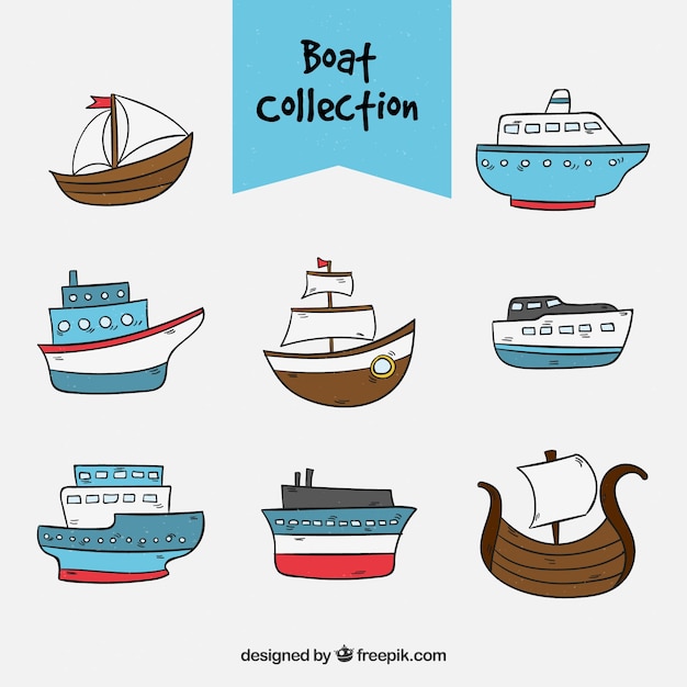 Free vector several of hand drawn boats