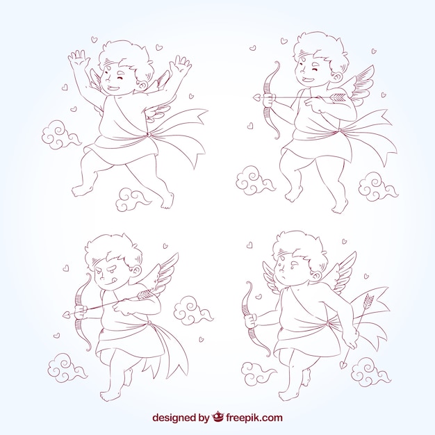 Several hand-drawn cupid character in different posture