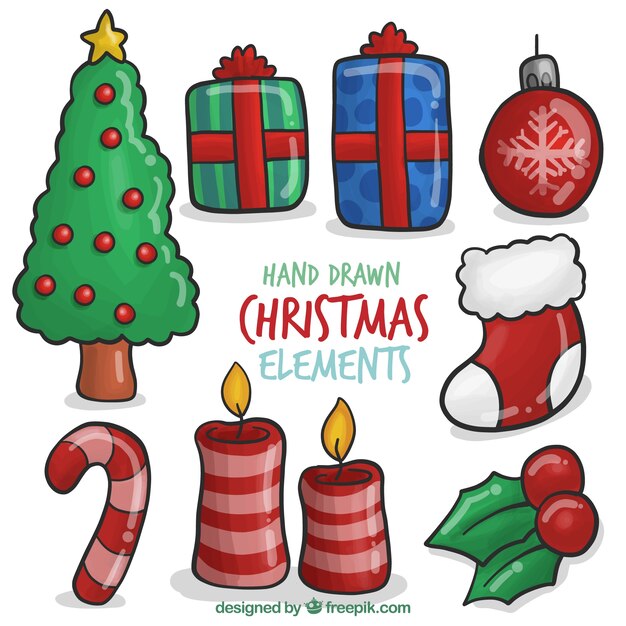 Free vector several hand drawn elements christmas