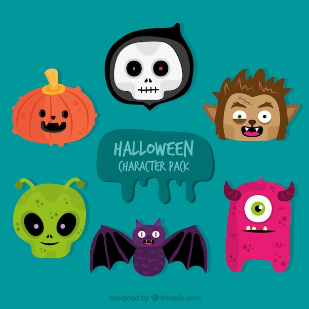 Free vector several hand drawn halloween characters